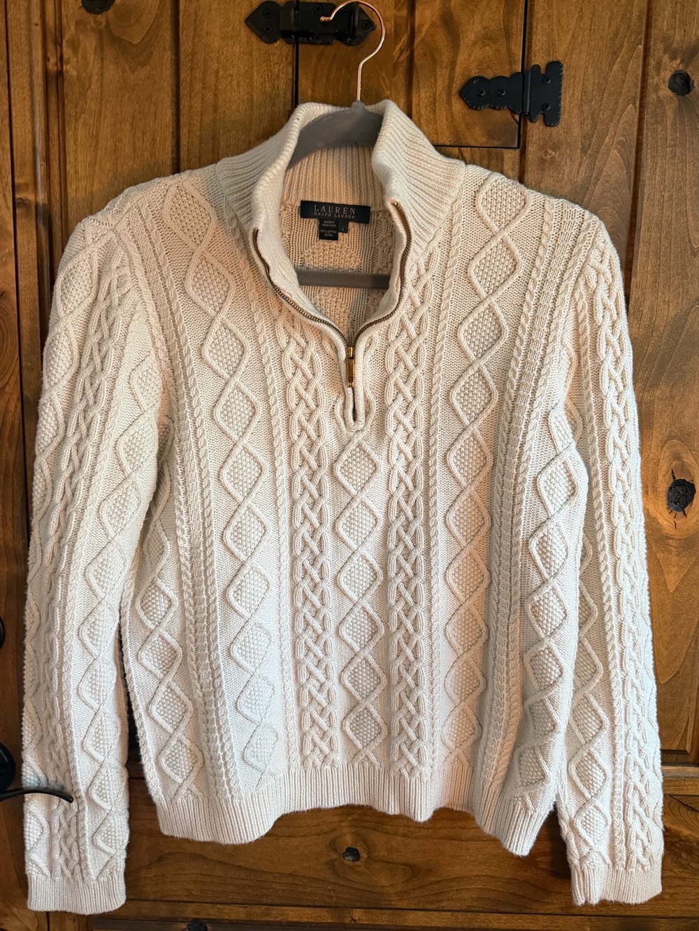 Lauren Ralph Lauren Cream Cable-Knit Half-Zip Sweater soft 
Size Large - Picture 2 of 3